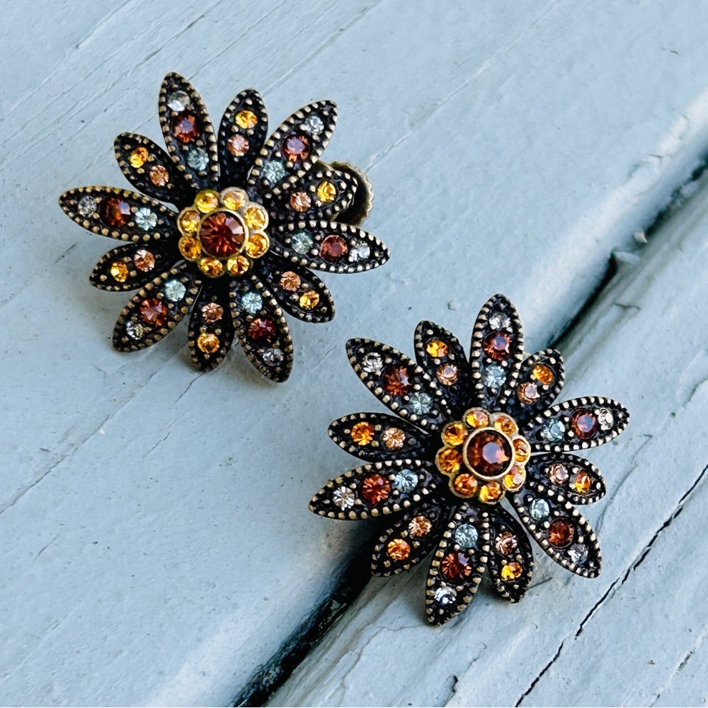 Vintage QVC Joan Rivers Classics Collection Brown Starburst Earrings